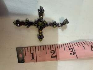 925 Sterling Silver Multi-Gemstone Ornate Cross Pendant
